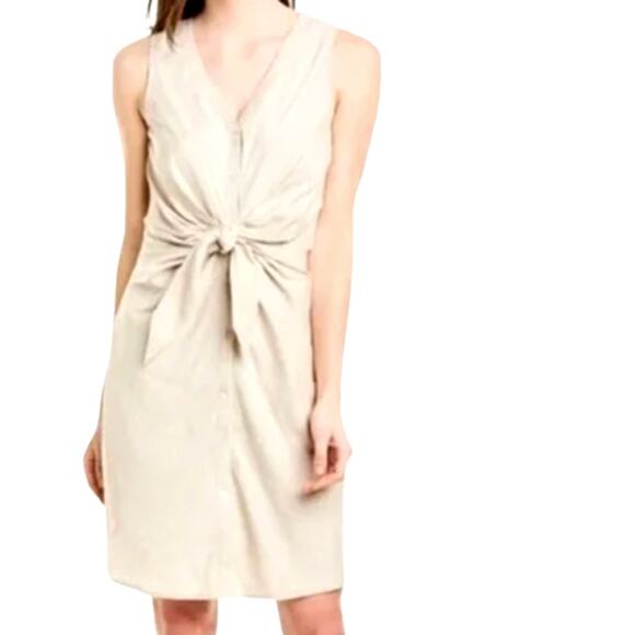 J. McLaughlin Selena Linen Blend Front Knot Button Down Dress Beige Cream Sz XL - Picture 1 of 13